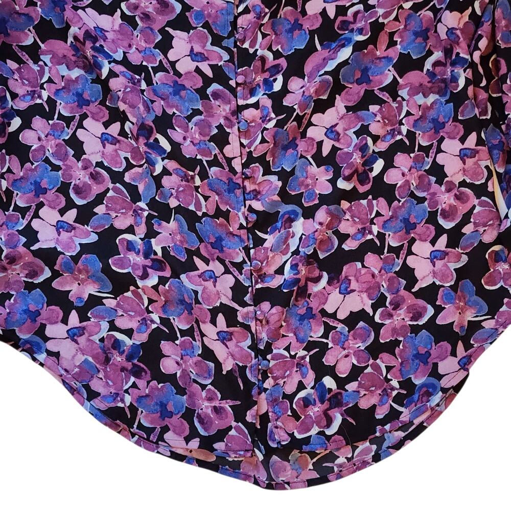 Liz Claiborne Womens Blouse Size L Purple Floral Long Sleeve Button Down V-Neck - Picture 4 of 8
